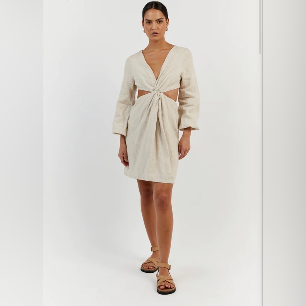 DISSH TINA NATURAL LINEN TWIST MINI DRESS